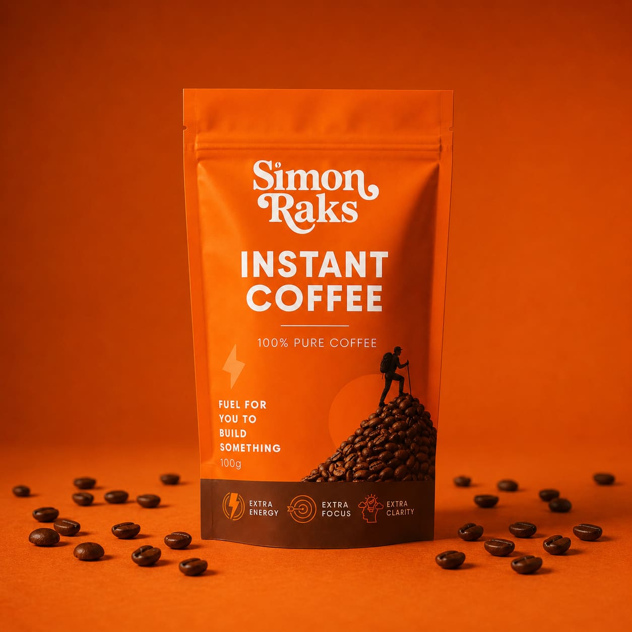 Simon Raks 100g instant coffee pouch packaging mockup