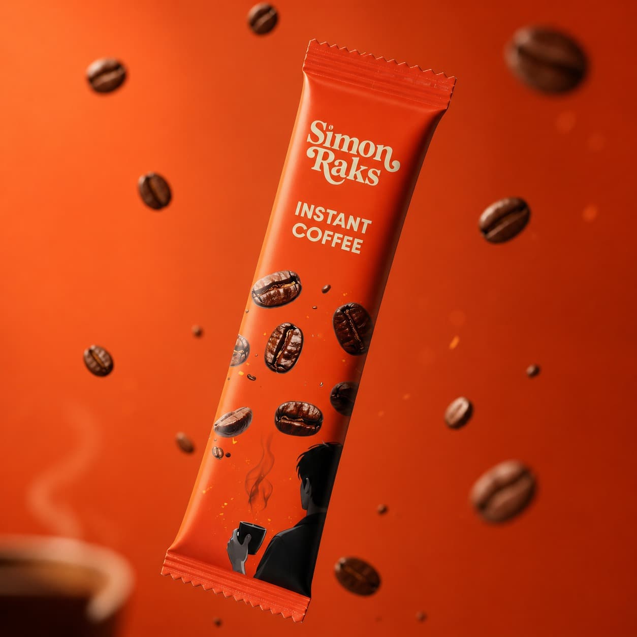 Simon Raks instant coffee stick pack packaging mockup